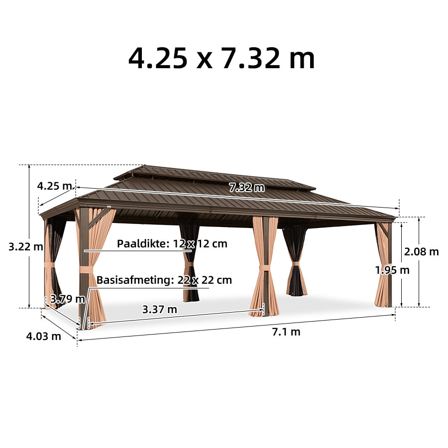 PURPLE LEAF Aluminium Hardtop Paviljoen Brons, Luxe Tuinpaviljoen met Gegalvaniseerd Stalen Dak, Gordijnen en Klamboe
