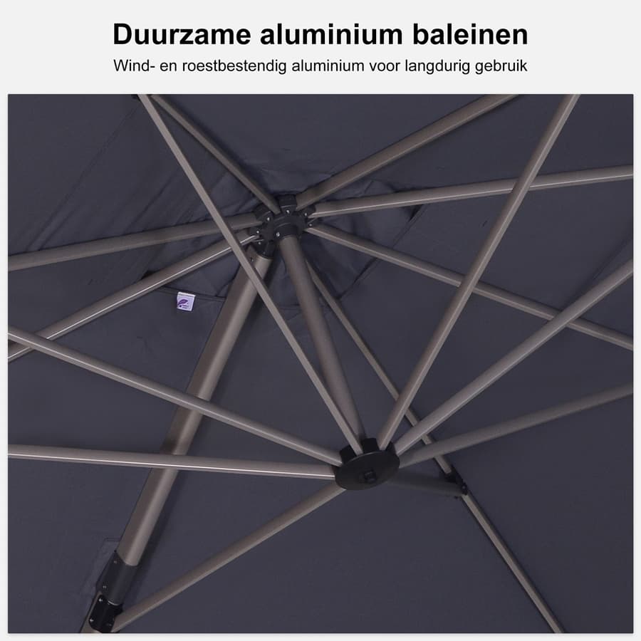 PURPLE LEAF Deluxe Zweefparasol - Rechthoekig Aluminium - Windbestendig & 360° Draaibaar voor Tuin en Terras