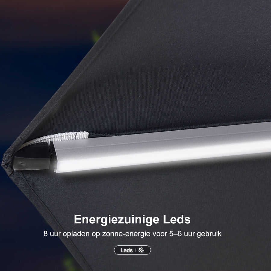 PURPLE LEAF Vierkante Zweefparasol met LED, Dubbel Dak, 360° Draaibaar voor Tuin en Terras