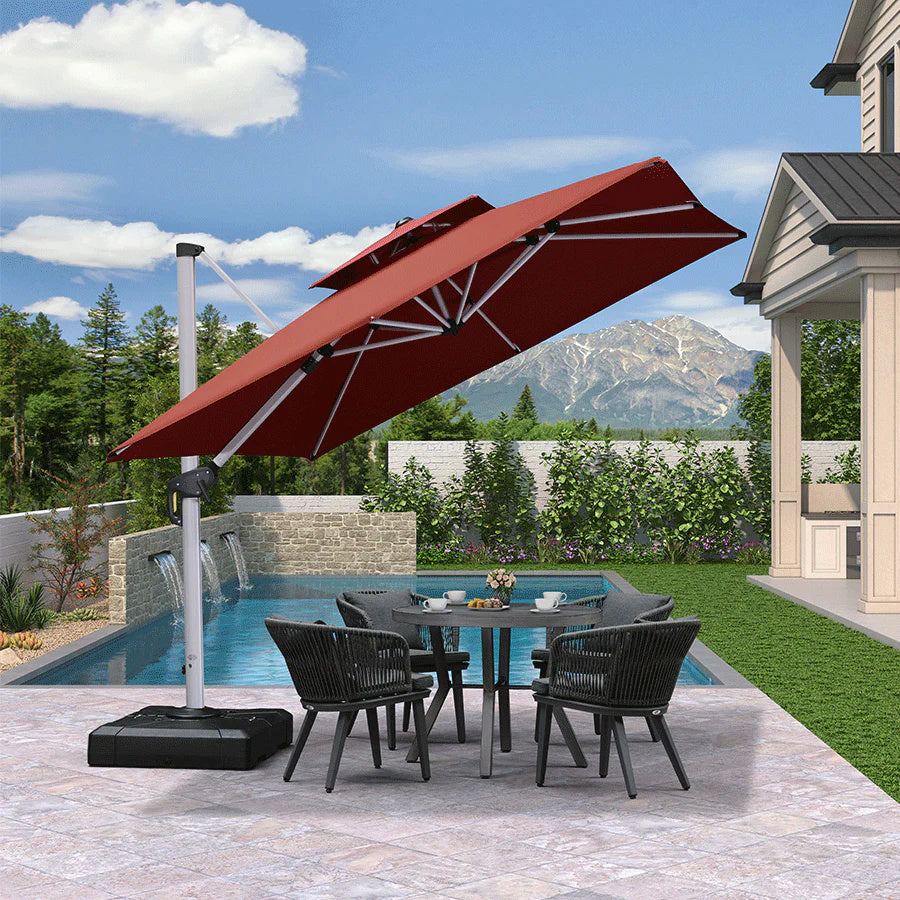 PURPLE LEAF Dubbele Top 360 Graden Rotatie 300x300cm/330x330cm/365x365 cm Vierkante Buitenshuis Tuin Parasol