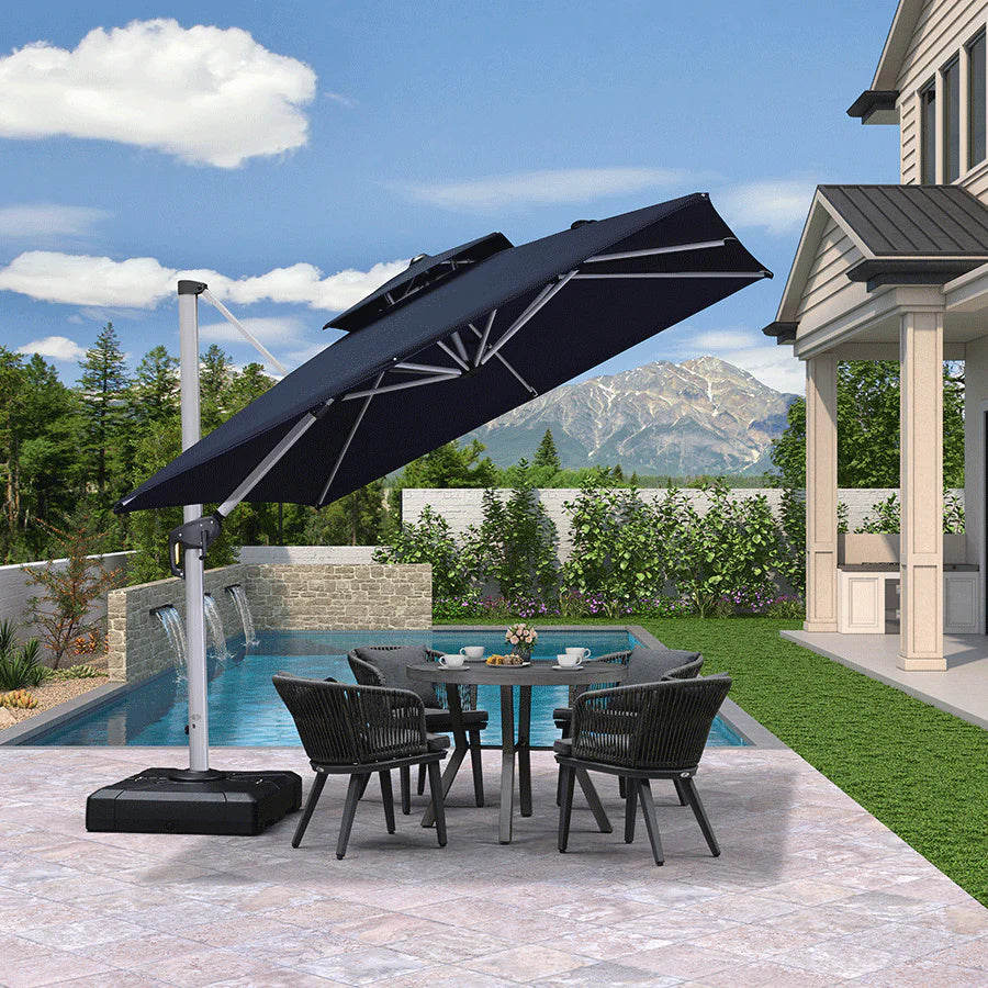 PURPLE LEAF Dubbele Top 360 Graden Rotatie 300x300cm/330x330cm/365x365 cm Vierkante Buitenshuis Tuin Parasol