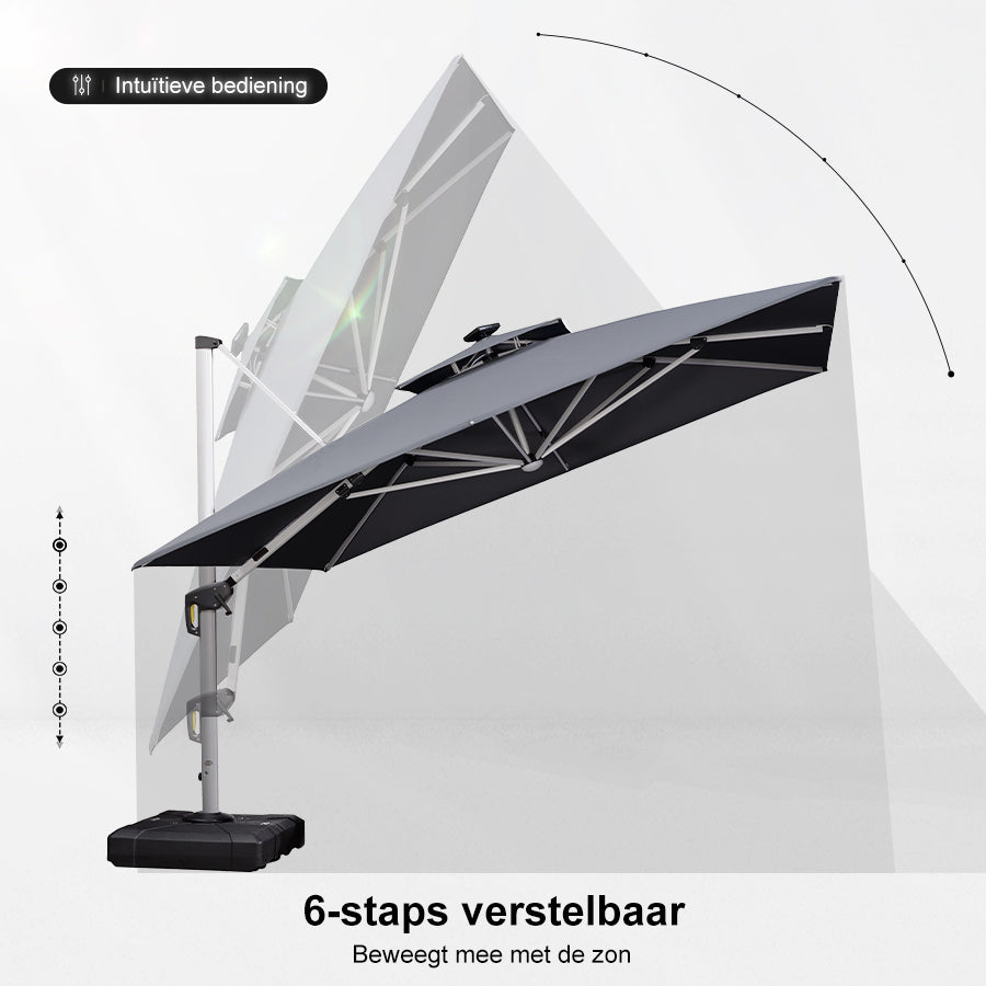 PURPLE LEAF Vierkante Zweefparasol met LED, Dubbel Dak, 360° Draaibaar voor Tuin en Terras