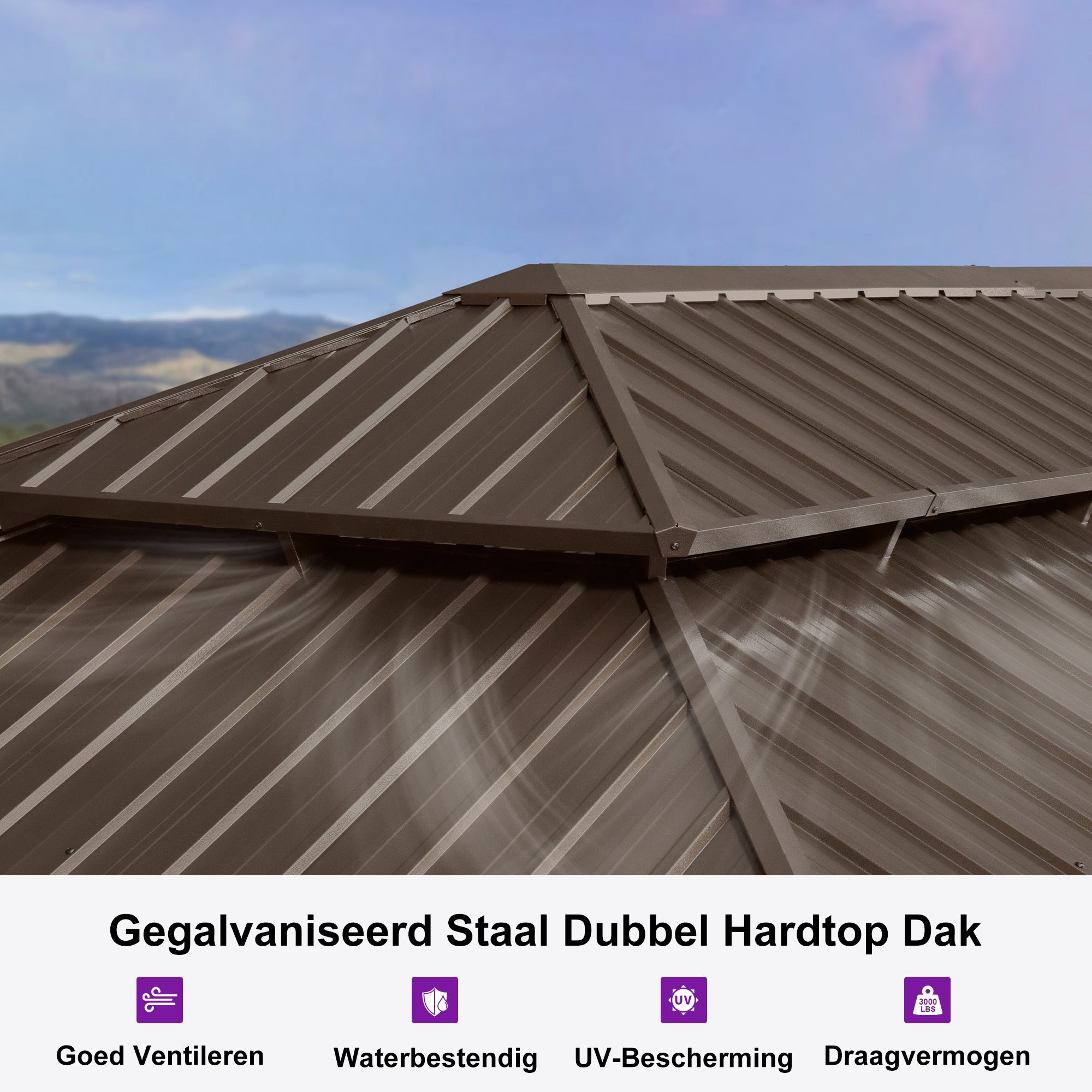 PURPLE LEAF Aluminium Hardtop Paviljoen Brons, Luxe Tuinpaviljoen met Gegalvaniseerd Stalen Dak, Gordijnen en Klamboe