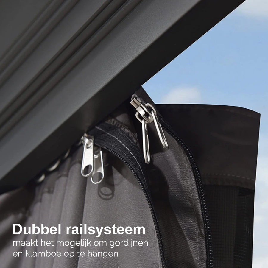 PURPLE LEAF Hardtop Prieel Tuin Frame Aluminium Tuinpaviljoen Gegalvaniseerd Stalen Dak Zonwering Partytent met Gordijn en Klamboe Grijs