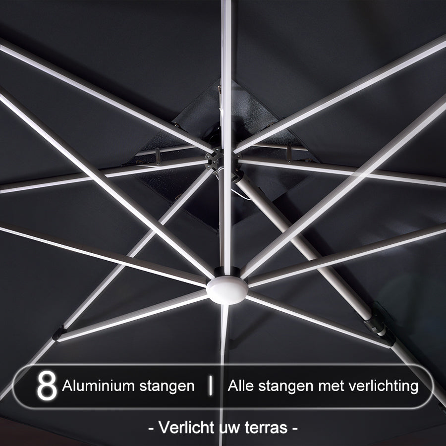 PURPLE LEAF Vierkante Zweefparasol met LED, Dubbel Dak, 360° Draaibaar voor Tuin en Terras