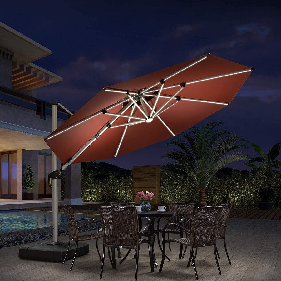 PURPLE LEAF Ronde Outdoor terrasparasol van 300cm/330cm/365cm Met Verlichting
