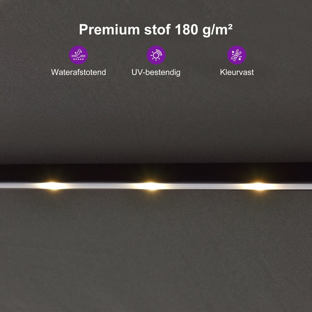 PURPLE LEAF Grote Parasol met 3 Kappen en LED-verlichting voor Tuin en Terras, inclusief Voet