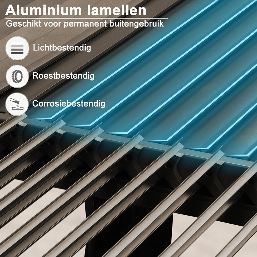PURPLE LEAF Paviljoen 3 x 4 m Waterdichte pergola met gaasdak Aluminium terrasoverkapping Hardtop paviljoen met scherm en gordijnen, brons