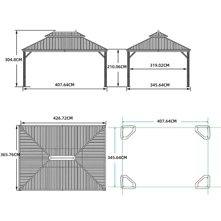 PURPLE LEAF Tuinpaviljoen Hardtop Prieel Frame Aluminium Gegalvaniseerd Stalen Dak Zonwering Partytent met Gordijn en Klamboe bronzen