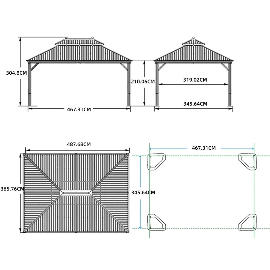 PURPLE LEAF Tuinpaviljoen Hardtop Prieel Frame Aluminium Gegalvaniseerd Stalen Dak Zonwering Partytent met Gordijn en Klamboe bronzen