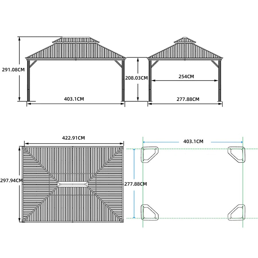 PURPLE LEAF Tuinpaviljoen Hardtop Prieel Frame Aluminium Gegalvaniseerd Stalen Dak Zonwering Partytent met Gordijn en Klamboe bronzen