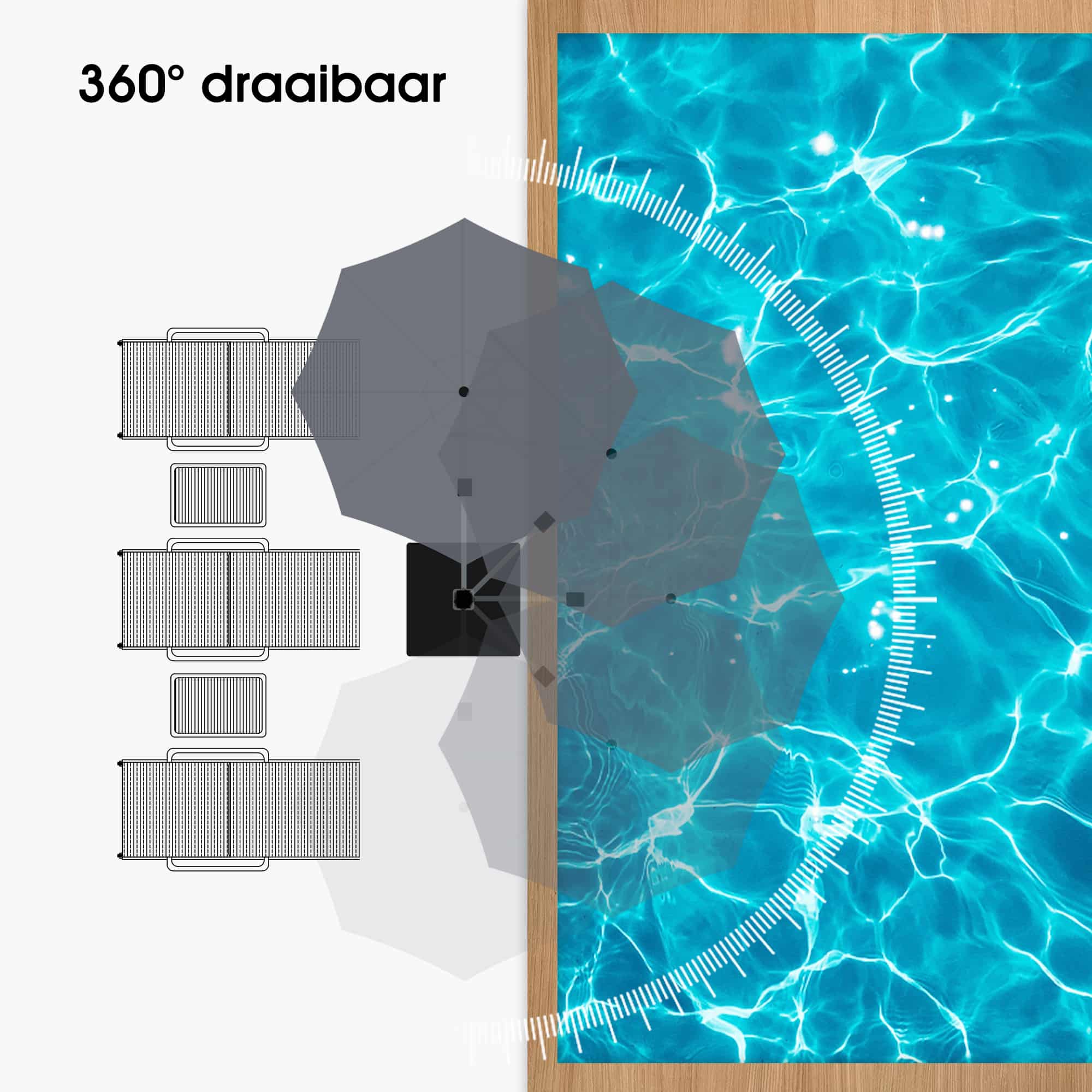 PURPLE LEAF Klassieke ronde zweefparasol met zijpaal, 360° draaibaar, met zwengel, UV50+ bescherming