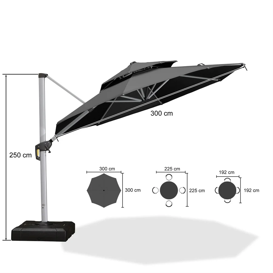 PURPLE LEAF Klassieke ronde zweefparasol met zijpaal, 360° draaibaar, met zwengel, UV50+ bescherming