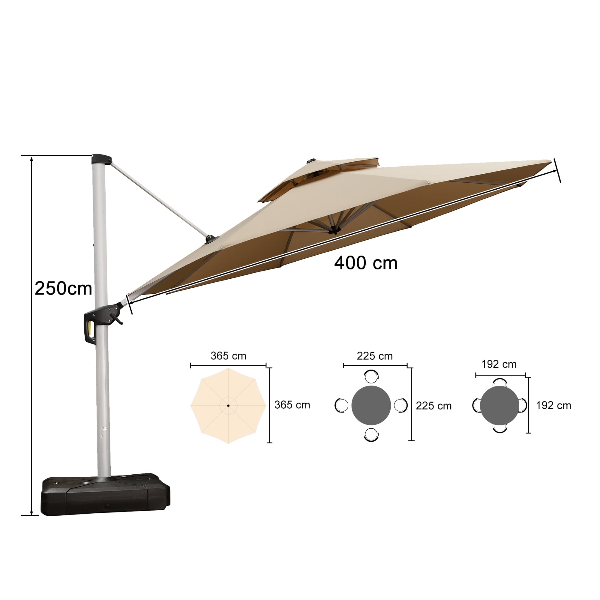 PURPLE LEAF Klassieke ronde zweefparasol met zijpaal, 360° draaibaar, met zwengel, UV50+ bescherming