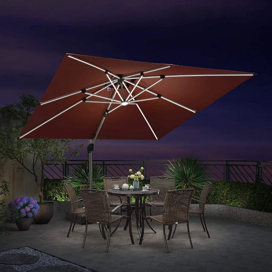 PURPLE LEAF Dubbele Top 300x300 / 330x330 cm Vierkant Buitenshuis Terrasparasol Met Verlichting