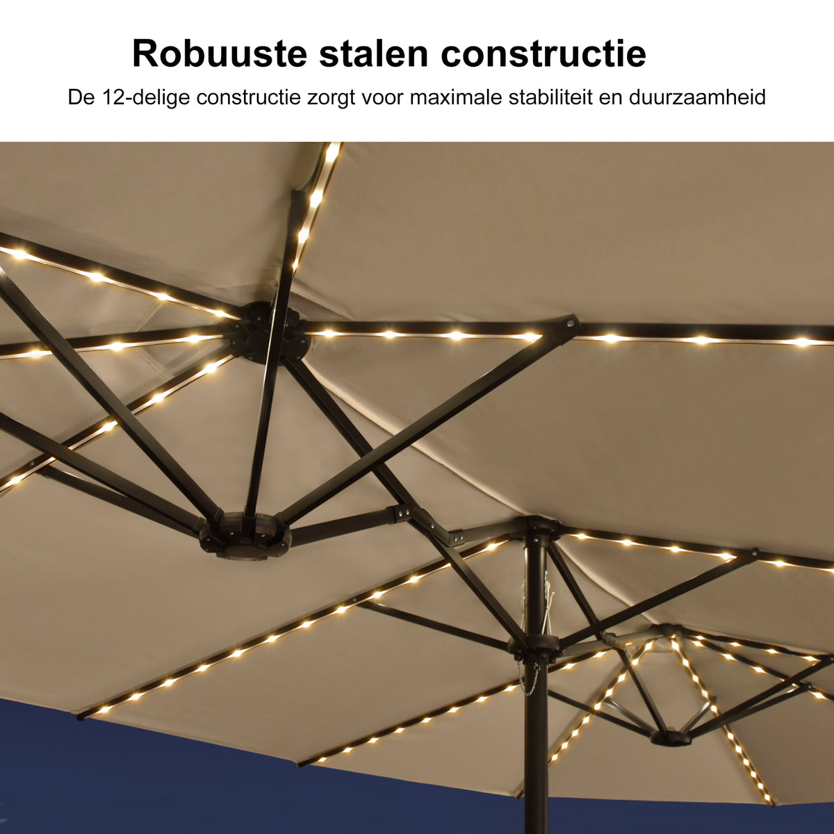 PURPLE LEAF Grote Parasol met 3 Kappen en LED-verlichting voor Tuin en Terras, inclusief Voet