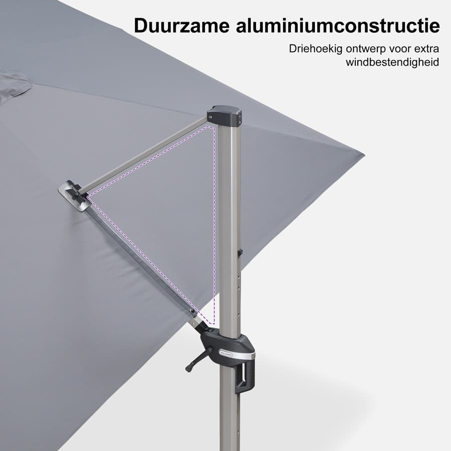 PURPLE LEAF Deluxe Zweefparasol - Rechthoekig Aluminium - Windbestendig & 360° Draaibaar voor Tuin en Terras