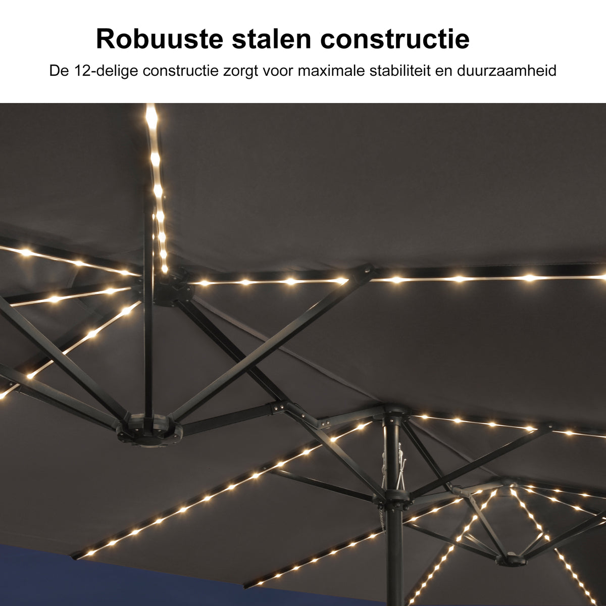 PURPLE LEAF Grote Parasol met 3 Kappen en LED-verlichting voor Tuin en Terras, inclusief Voet