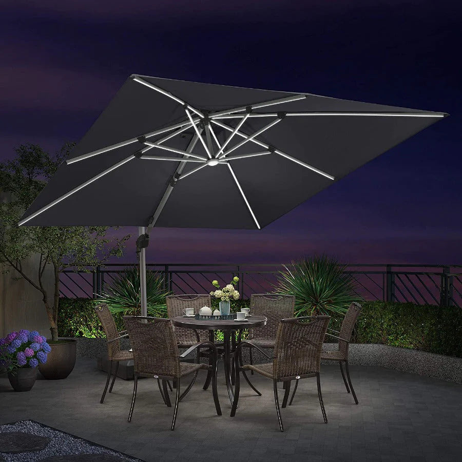 PURPLE LEAF Dubbele Top 300x300 / 330x330 cm Vierkant Buitenshuis Terrasparasol Met Verlichting