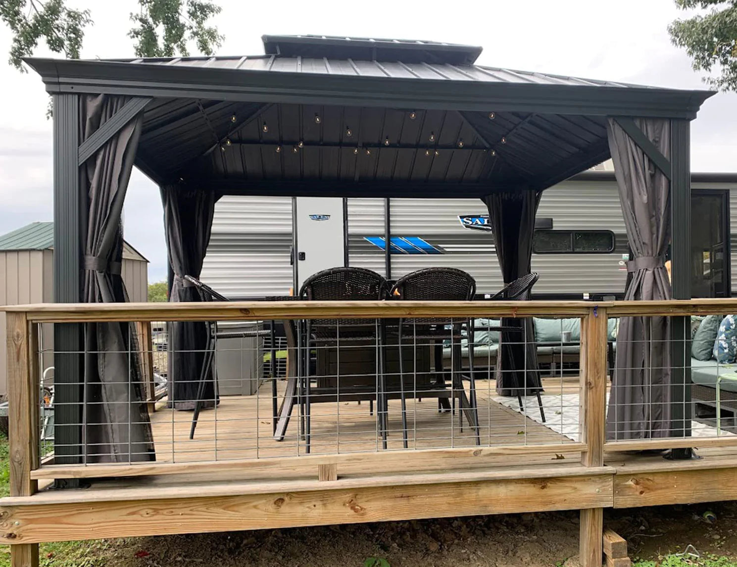 PURPLE LEAF Hardtop Prieel Tuin Frame Aluminium Tuinpaviljoen Gegalvaniseerd Stalen Dak Zonwering Partytent met Gordijn en Klamboe Grijs