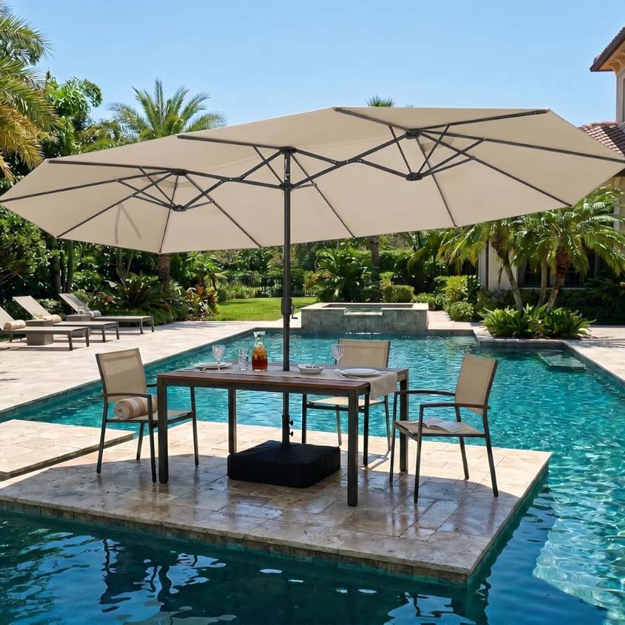 PURPLE LEAF Parasol met 3 Kappen en Voet voor Tuin en Terras