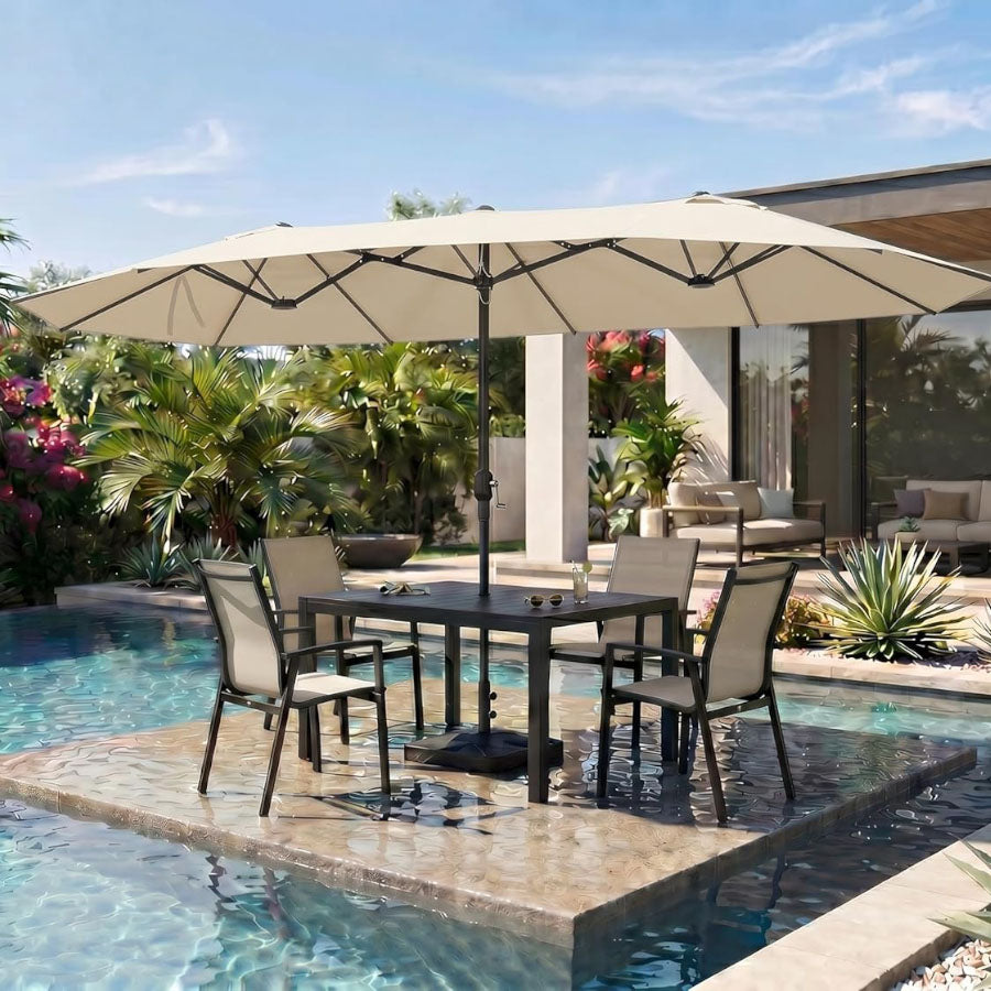 PURPLE LEAF Parasol met 3 Kappen en Voet voor Tuin en Terras