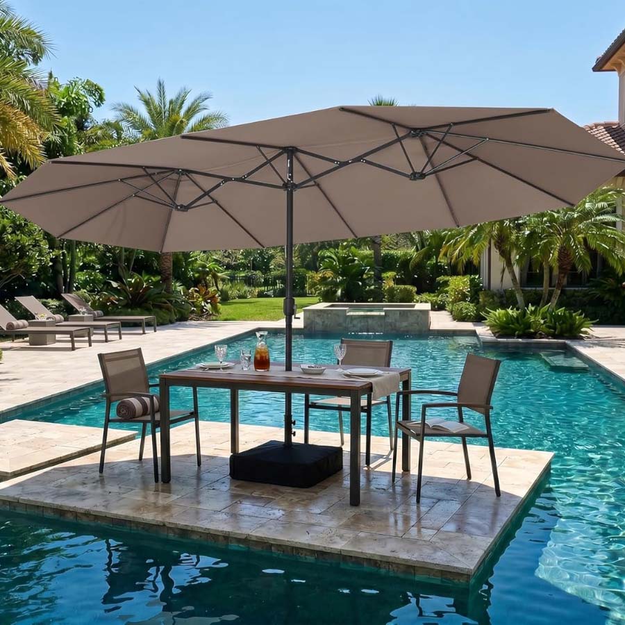PURPLE LEAF Parasol met 3 Kappen en Voet voor Tuin en Terras