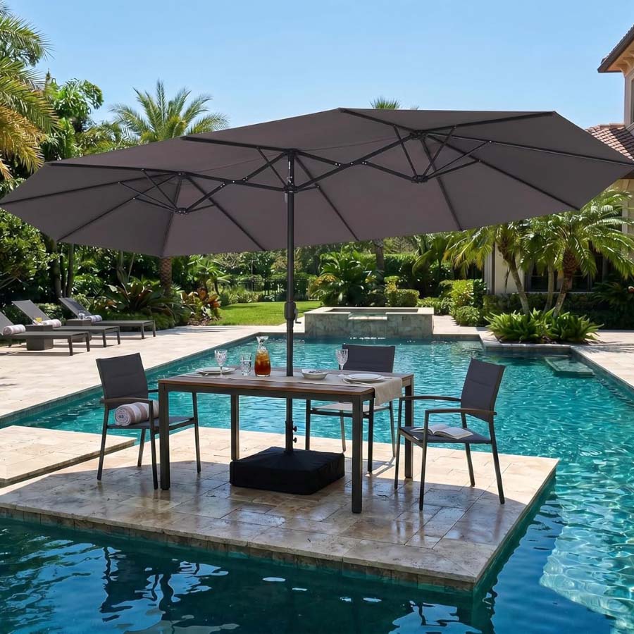 PURPLE LEAF Parasol met 3 Kappen en Voet voor Tuin en Terras