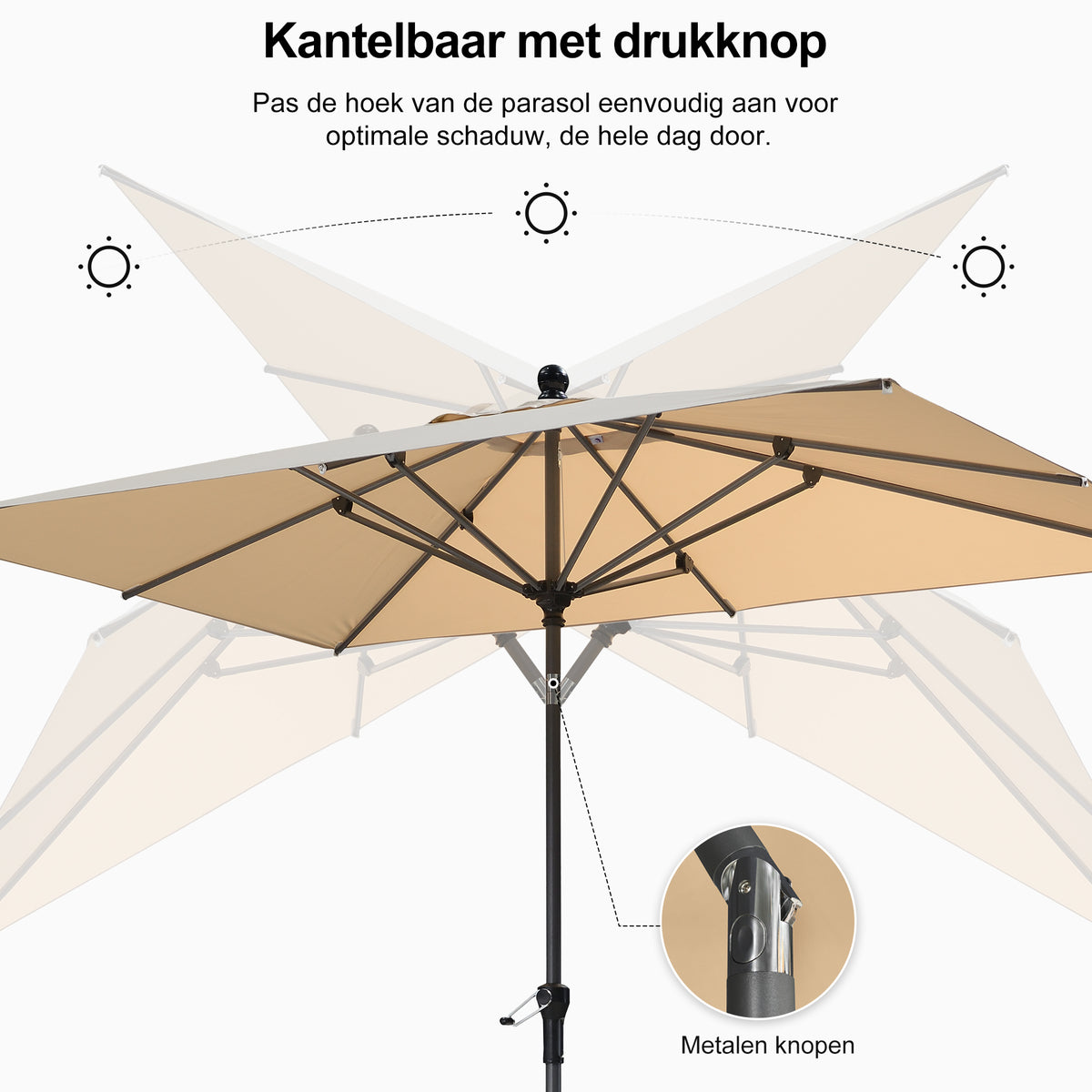 PURPLE LEAF Stokparasol met Slinger en Kantelfunctie voor Tuin en Terras