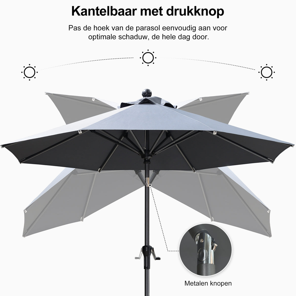 PURPLE LEAF Stokparasol met Slinger en Kantelfunctie voor Tuin en Terras