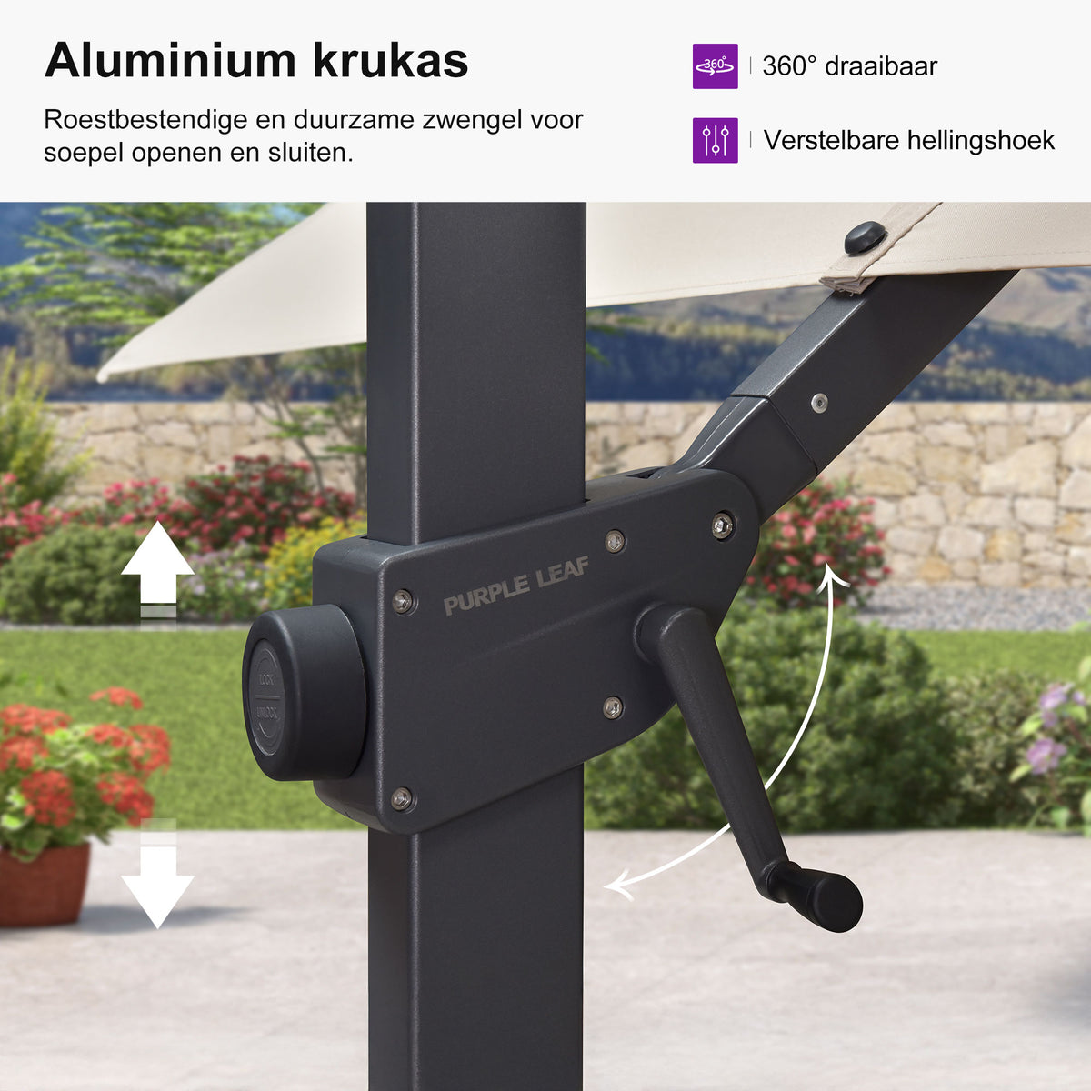 PURPLE LEAF Betaalbare Grote Parasol – Traploos Kantelbare Zweefparasol voor Tuin & Terras