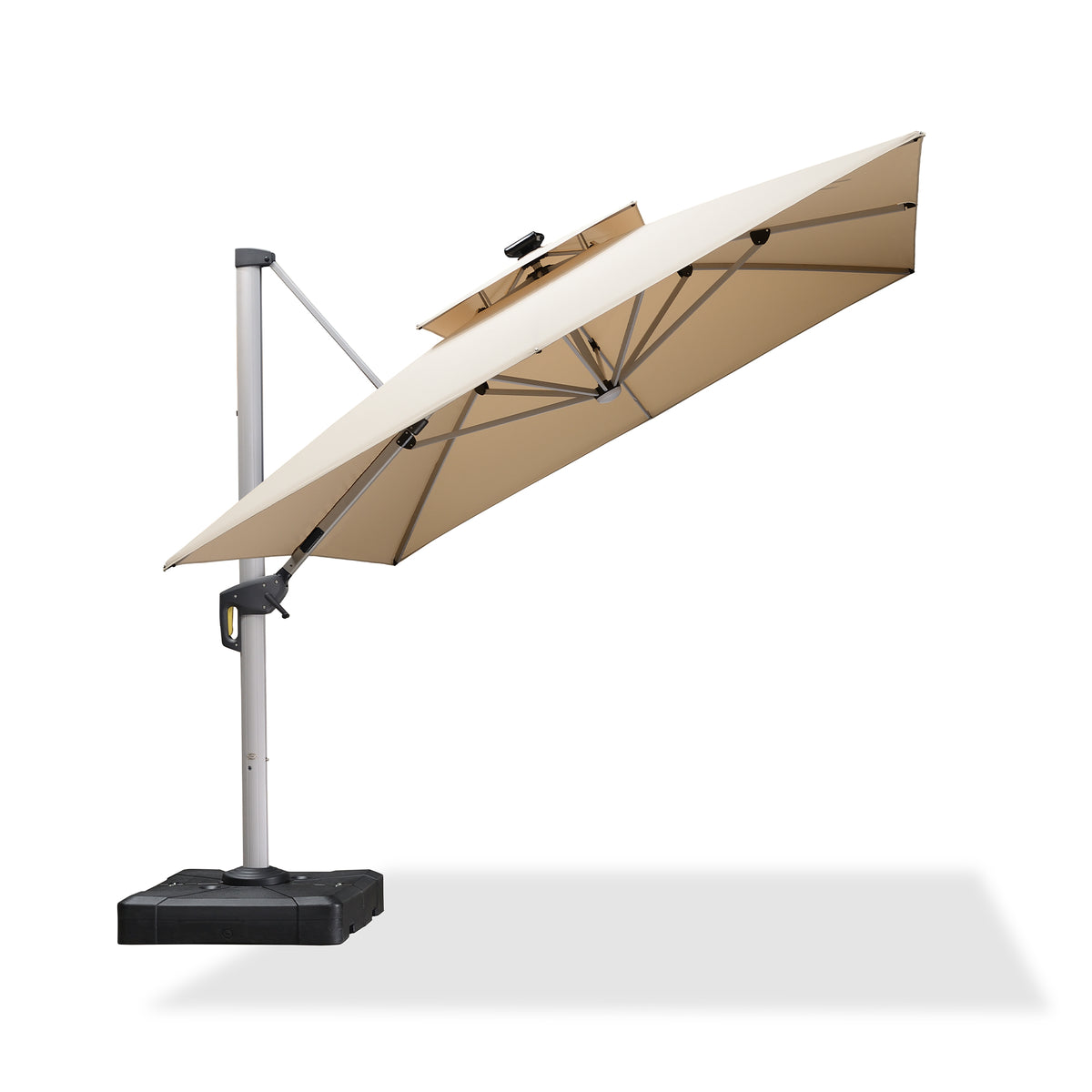 PURPLE LEAF Vierkante Zweefparasol met LED, Dubbel Dak, 360° Draaibaar voor Tuin en Terras