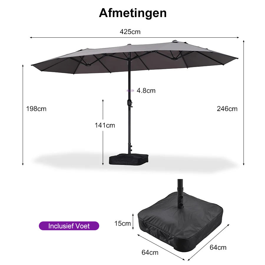 PURPLE LEAF Parasol met 3 Kappen en Voet voor Tuin en Terras