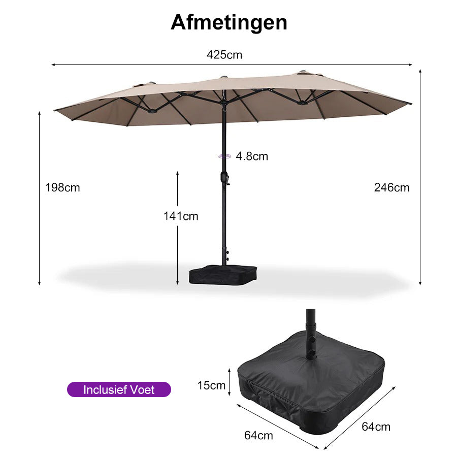 PURPLE LEAF Parasol met 3 Kappen en Voet voor Tuin en Terras