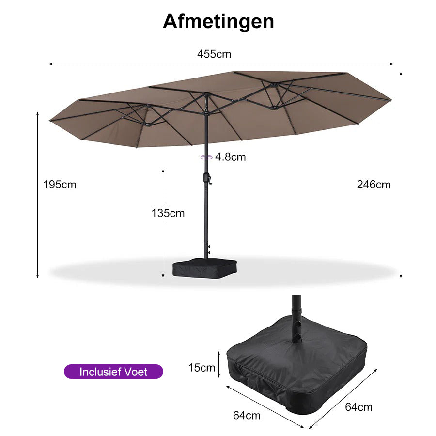 PURPLE LEAF Parasol met 3 Kappen en Voet voor Tuin en Terras