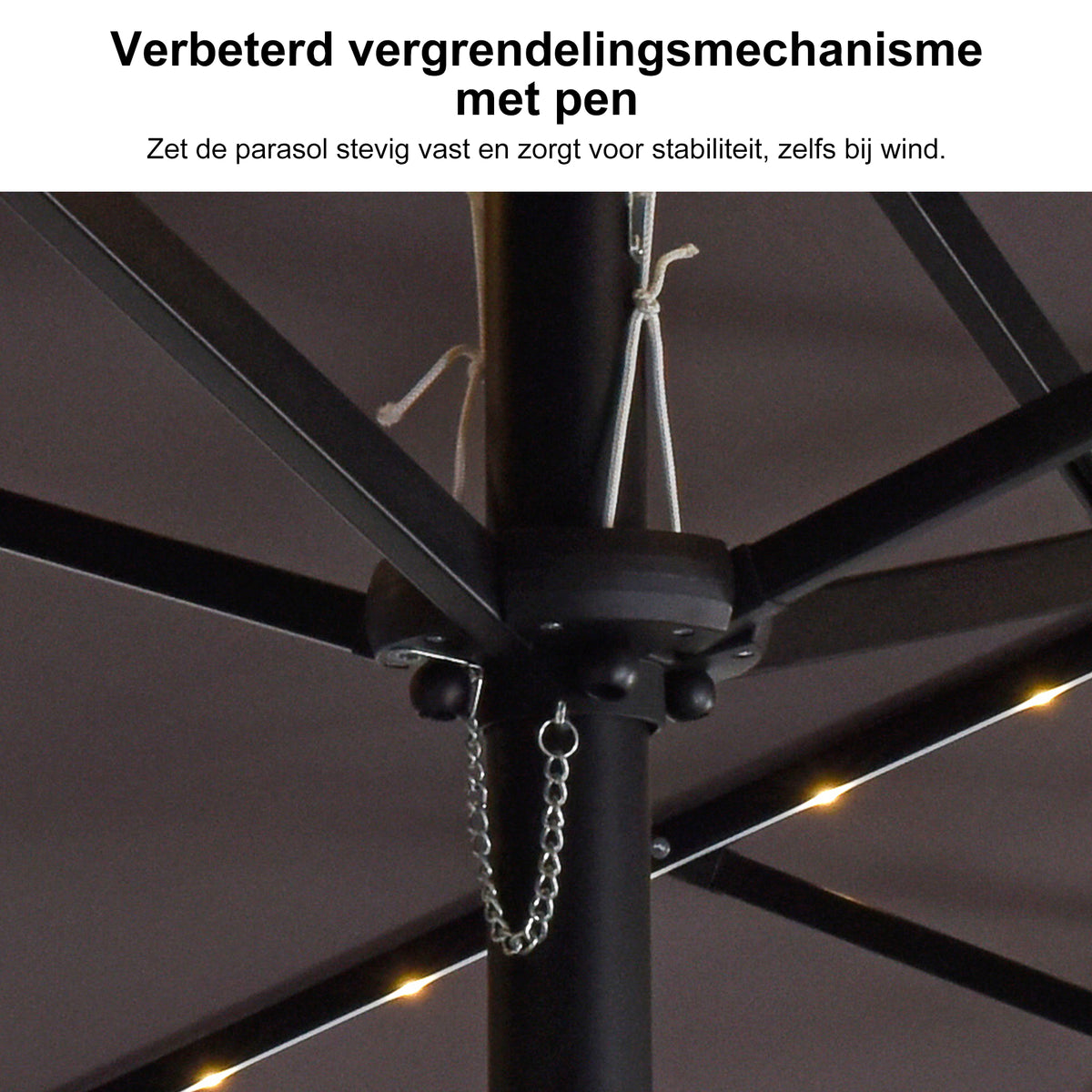 PURPLE LEAF Grote Parasol met 3 Kappen en LED-verlichting voor Tuin en Terras, inclusief Voet