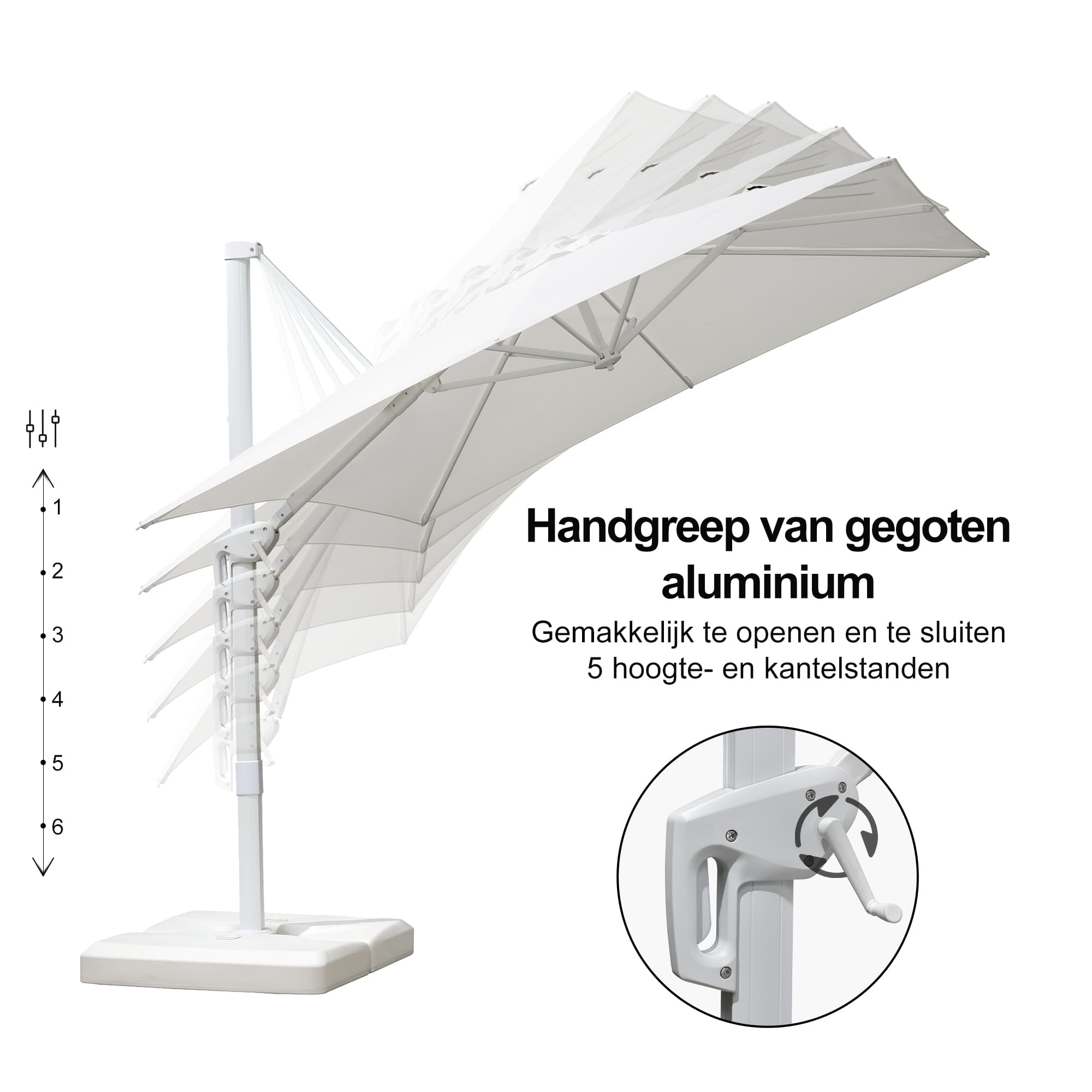 PURPLE LEAF Witte Parasol voor Buiten – Betaalbare Grote Zweefparasol voor Terras & Tuin