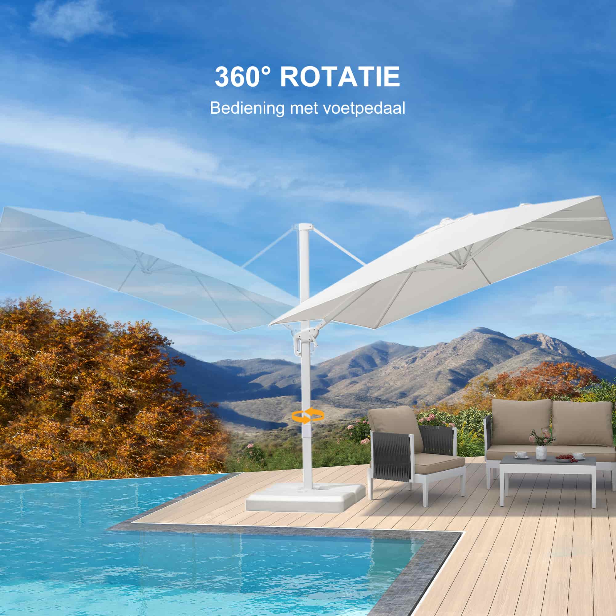 PURPLE LEAF Witte Parasol voor Buiten – Betaalbare Grote Zweefparasol voor Terras & Tuin