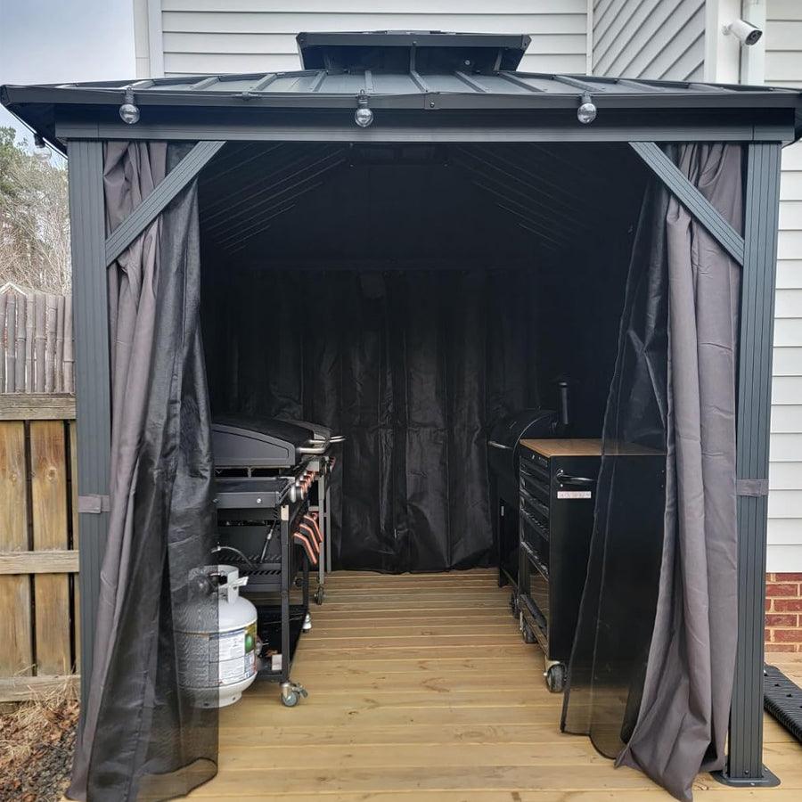 PURPLE LEAF Hardtop Tuinpaviljoen met Stalen Dak, Aluminium Frame, Gordijnen & Klamboe – Grijs