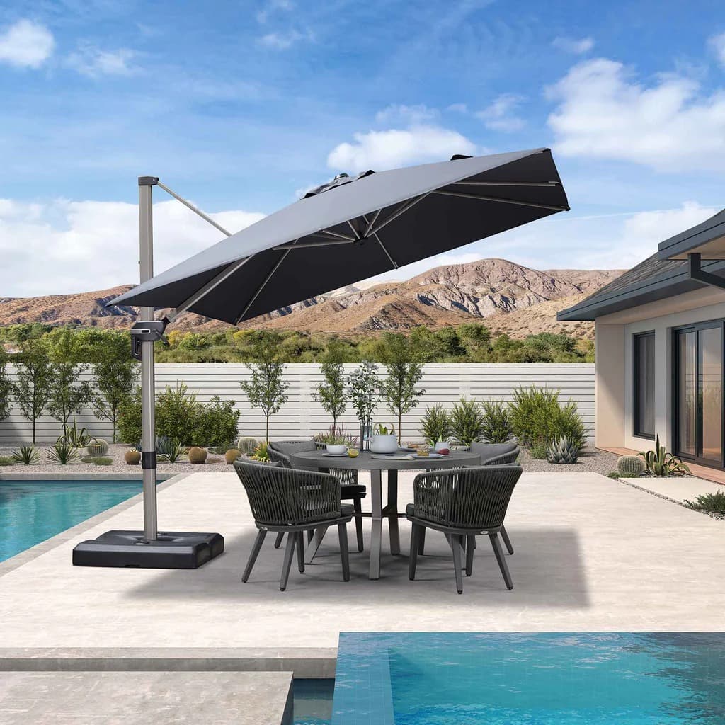 PURPLE LEAF Deluxe Zweefparasol - Rechthoekig Aluminium - Windbestendig & 360° Draaibaar voor Tuin en Terras