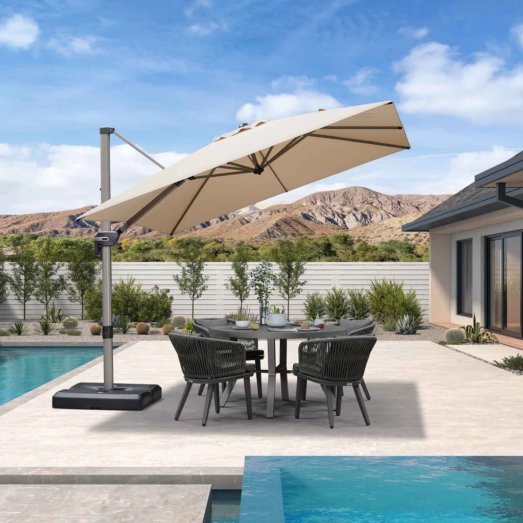 PURPLE LEAF Deluxe Zweefparasol - Rechthoekig Aluminium - Windbestendig & 360° Draaibaar voor Tuin en Terras