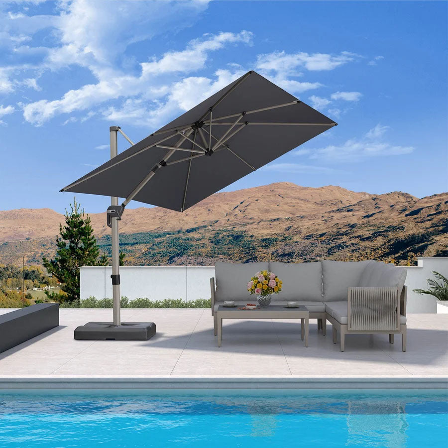 PURPLE LEAF Deluxe Zweefparasol - Rechthoekig Aluminium - Windbestendig & 360° Draaibaar voor Tuin en Terras
