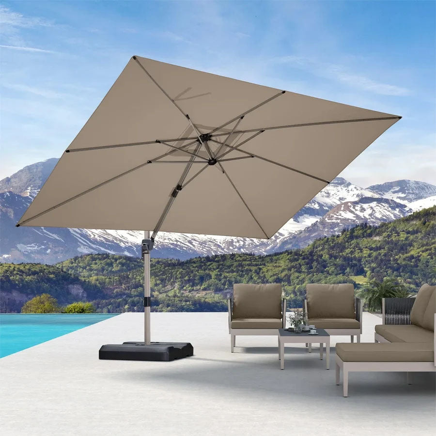 PURPLE LEAF Deluxe Zweefparasol - Rechthoekig Aluminium - Windbestendig & 360° Draaibaar voor Tuin en Terras