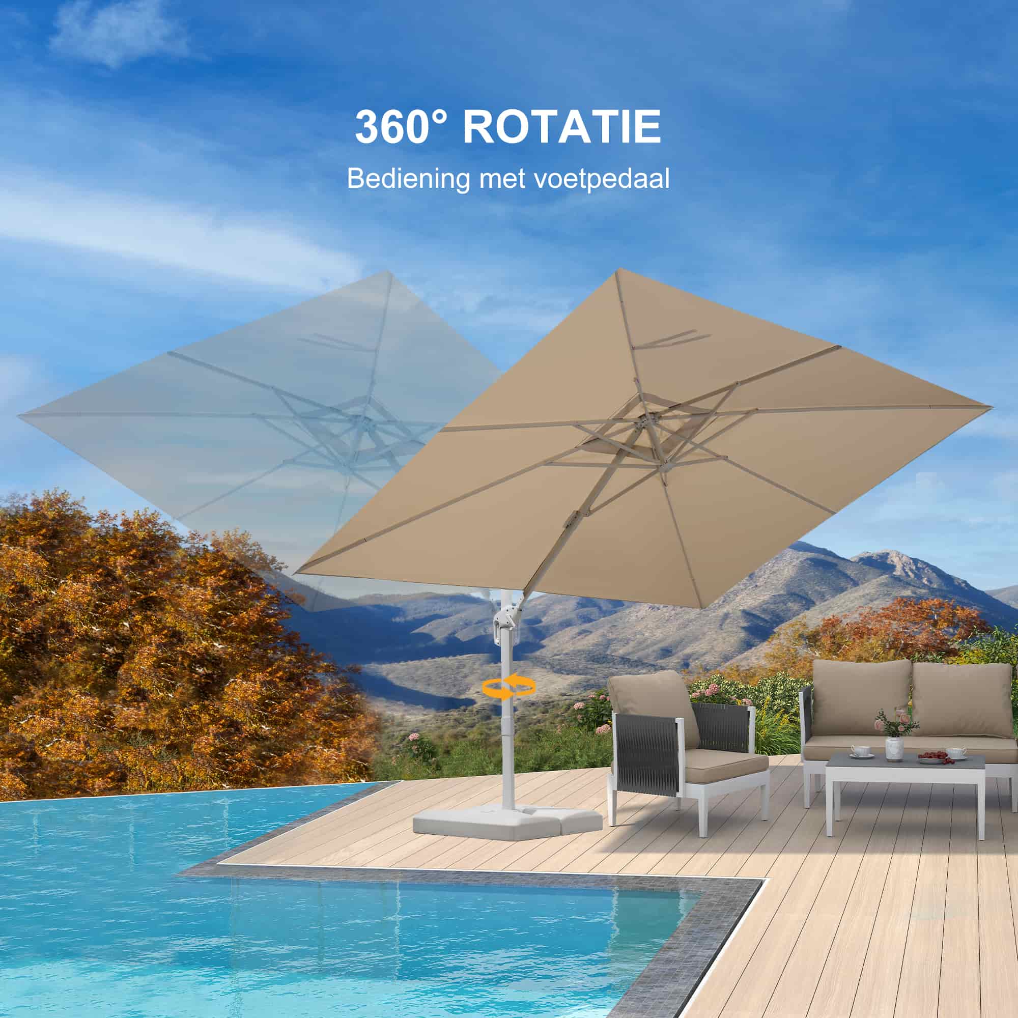 PURPLE LEAF Witte Parasol voor Buiten – Betaalbare Grote Zweefparasol voor Terras & Tuin