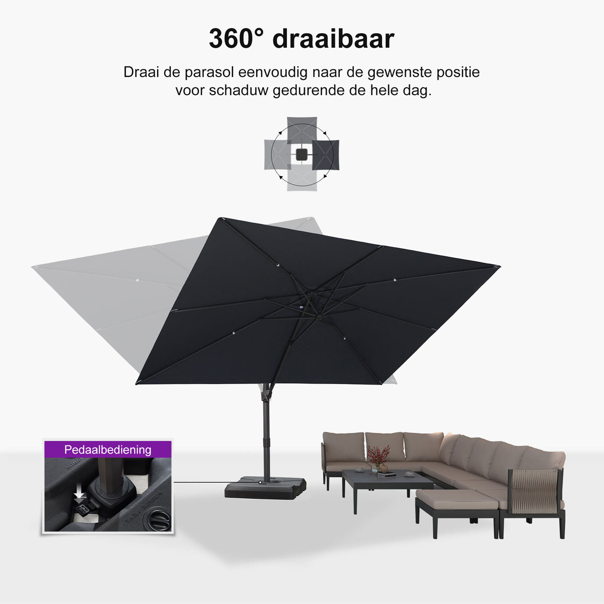 PURPLE LEAF Betaalbare Grote Parasol – Traploos Kantelbare Zweefparasol voor Tuin & Terras