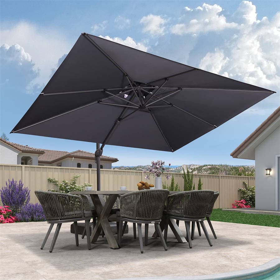 PURPLE LEAF Zweefparasol met Grijs Frame en 360° Draaibaar UV-bestendig, voor Tuin en Terras