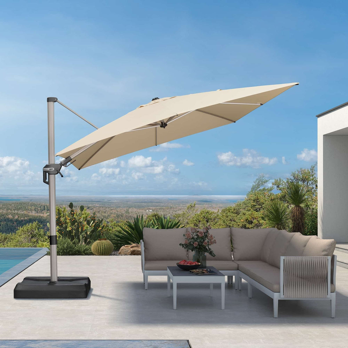 PURPLE LEAF Deluxe Zweefparasol, Links en Rechts Kantelbaar, Draaibare Parasol voor Terras en Tuin