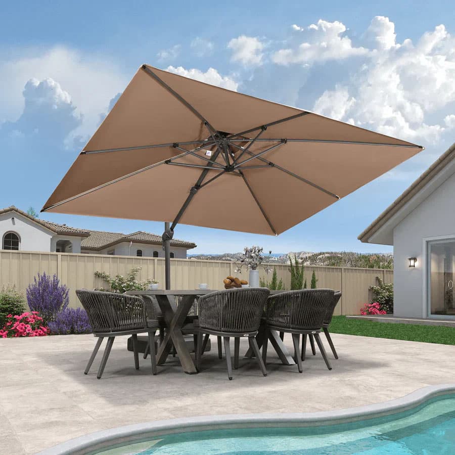 PURPLE LEAF Zweefparasol met Grijs Frame en 360° Draaibaar UV-bestendig, voor Tuin en Terras
