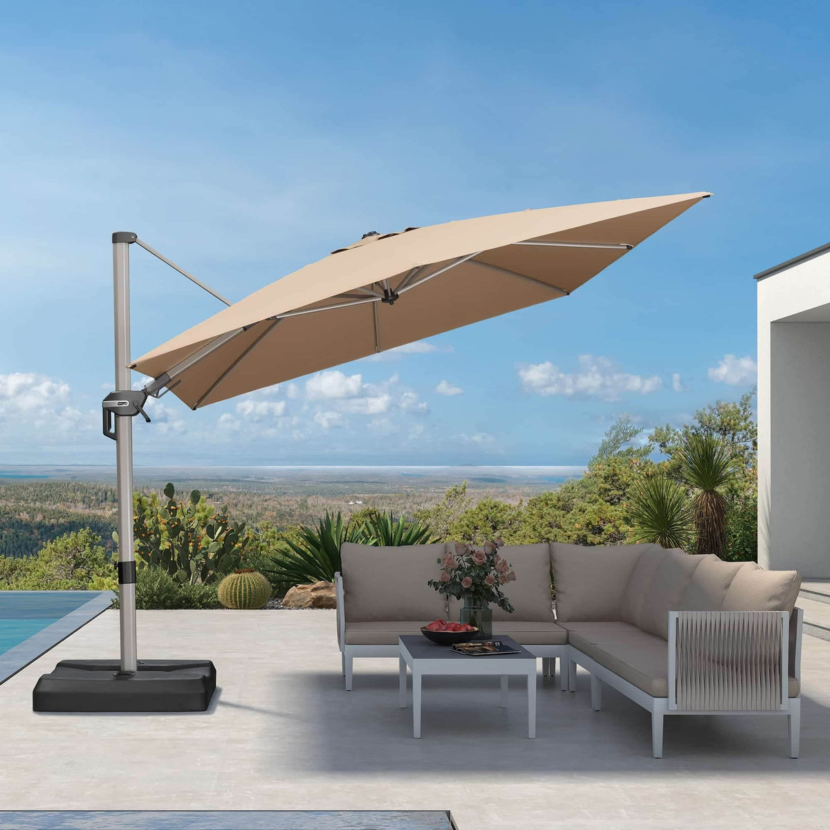 PURPLE LEAF Deluxe Zweefparasol, Links en Rechts Kantelbaar, Draaibare Parasol voor Terras en Tuin