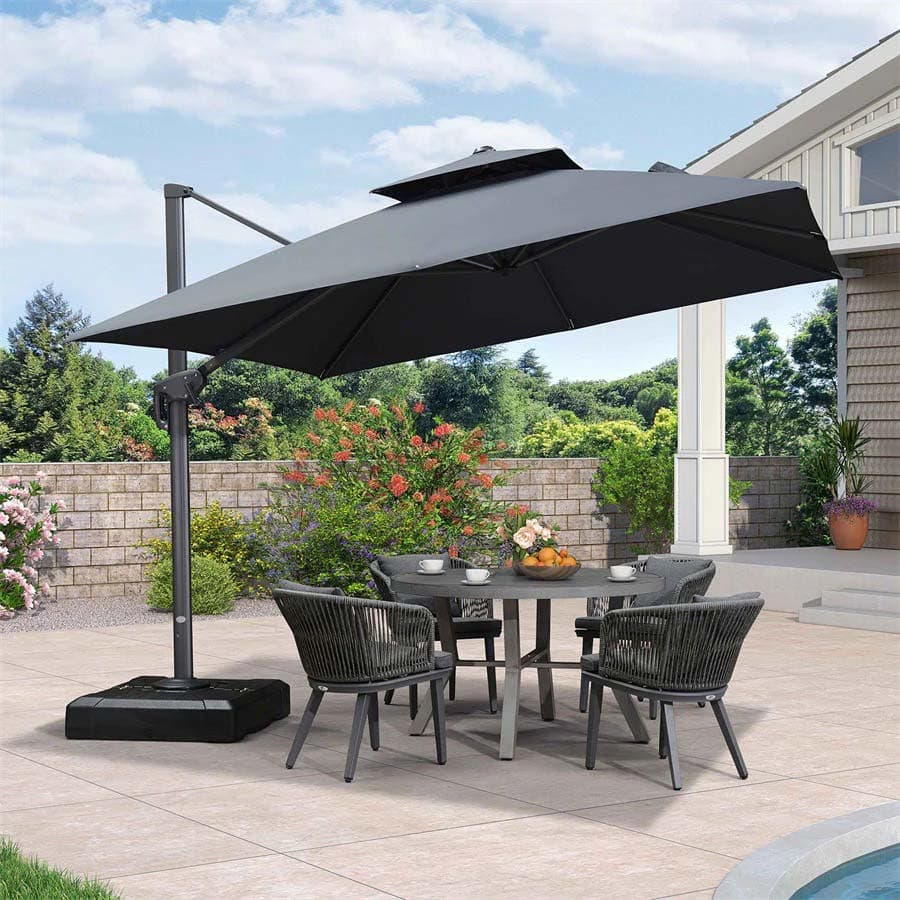 PURPLE LEAF Zweefparasol met Grijs Frame en 360° Draaibaar UV-bestendig, voor Tuin en Terras